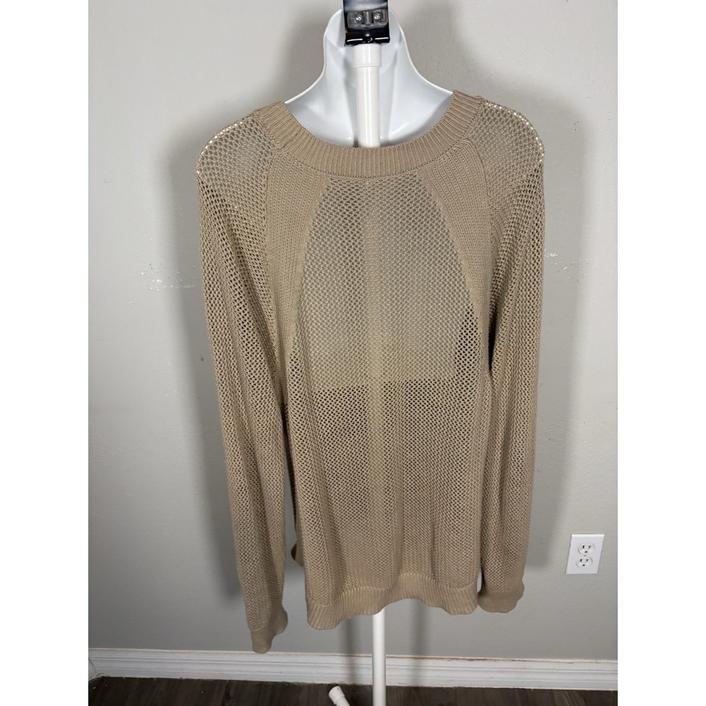 Stylus Beige Open-Knit Cotton Crew Neck Pullover Long Sleeve Lightweight XL - Picture 7 of 11